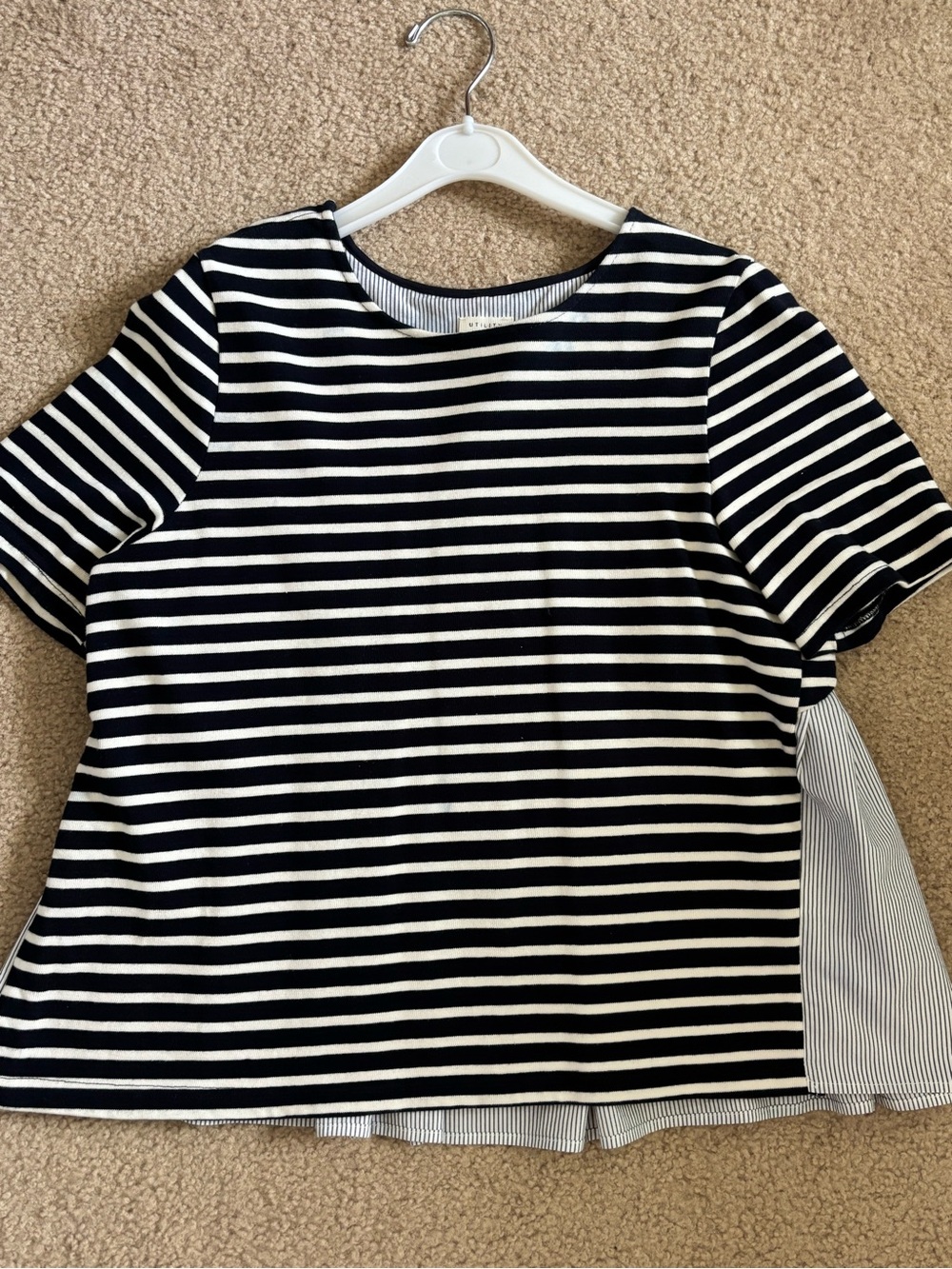 Striped Short-Sleeve Blouse in Black and White